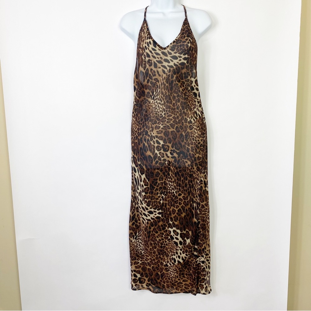 Tiger Mist Leopard Print Midi Slip Dress Semi Sheer Fabric Slim FitFlowy Party S